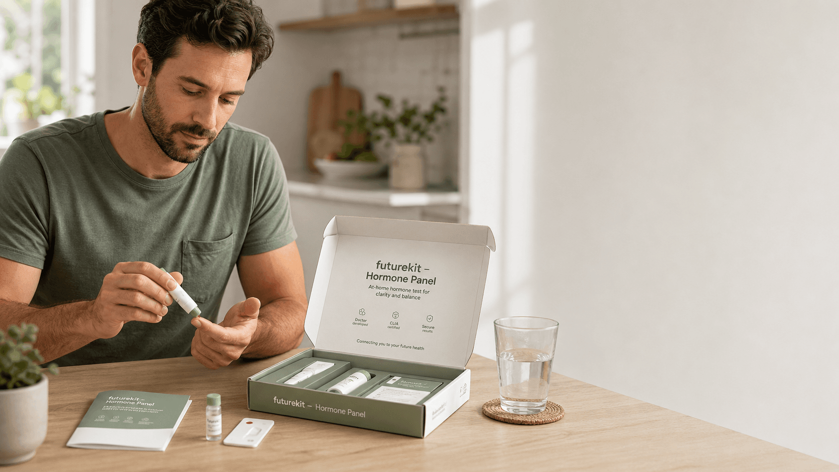 FutureKit hero illustration: at-home male hormone panel